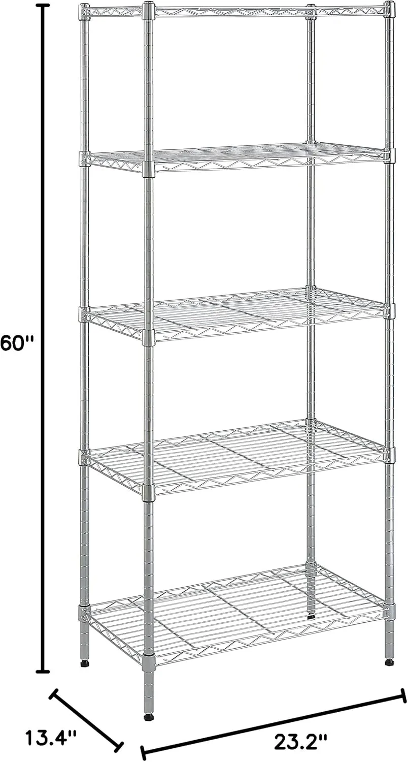Amazon Basics 5-Shelf Adjustable, Storage Shelving Unit, (200 Pound Loading Capacity per Shelf), Steel Organizer Wire Rack, 23.2 x 13.4 x 60 inches (LxWxH), Chrome