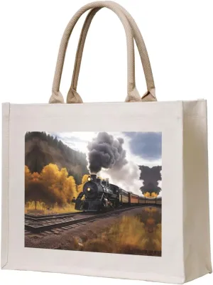 AMAZWI Steam Locomotive Train Canvas Tote Bag For Women, Aesthetics Tote Bag Travel Tote Handbags Shopping Daily Working