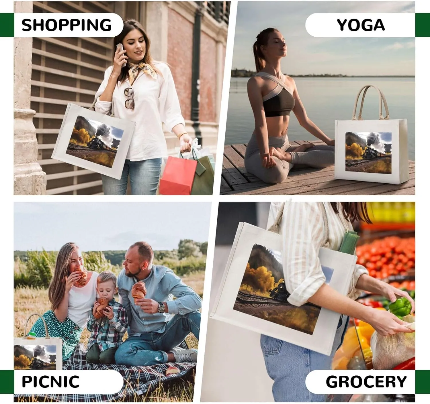 AMAZWI Steam Locomotive Train Canvas Tote Bag For Women, Aesthetics Tote Bag Travel Tote Handbags Shopping Daily Working