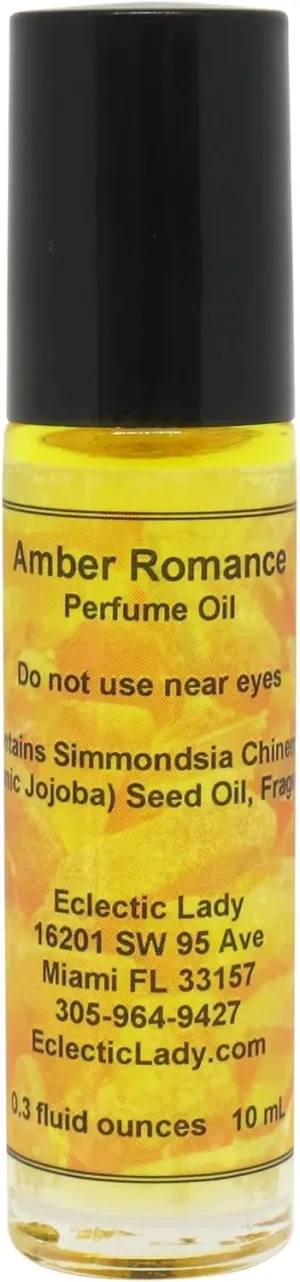 Amber Romance Perfume Oil, 0.3 Oz Portable Roll-On Fragrance with Long-Lasting Scent, Delightful Essential Oils and Jojoba Oil For Daily Use