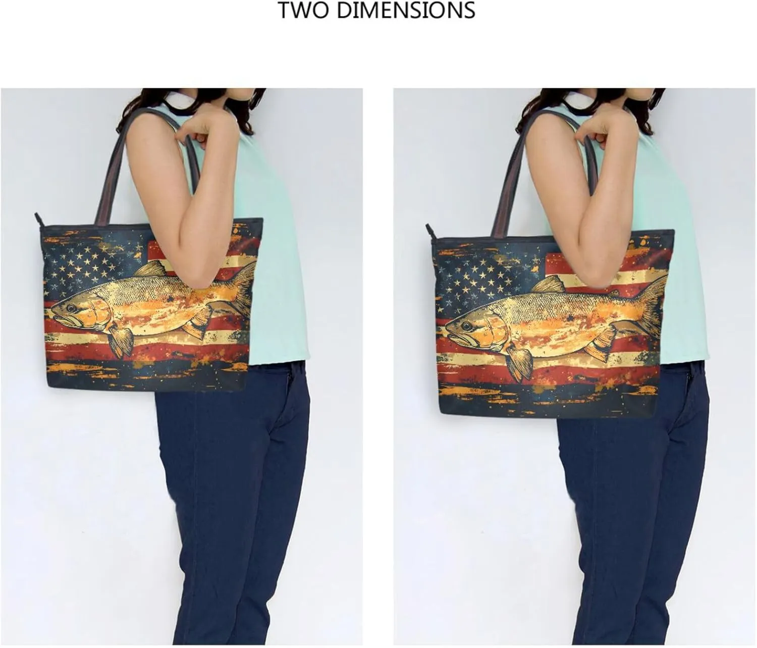 America Trout Women Tote Bag with Zipper, Patterned Handbag Purse Reusable Grocery Bag Large