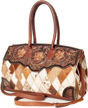 American Darling Duffel Hand Tooled Hair On Genuine Leather Women Bag Western Handbag Purse