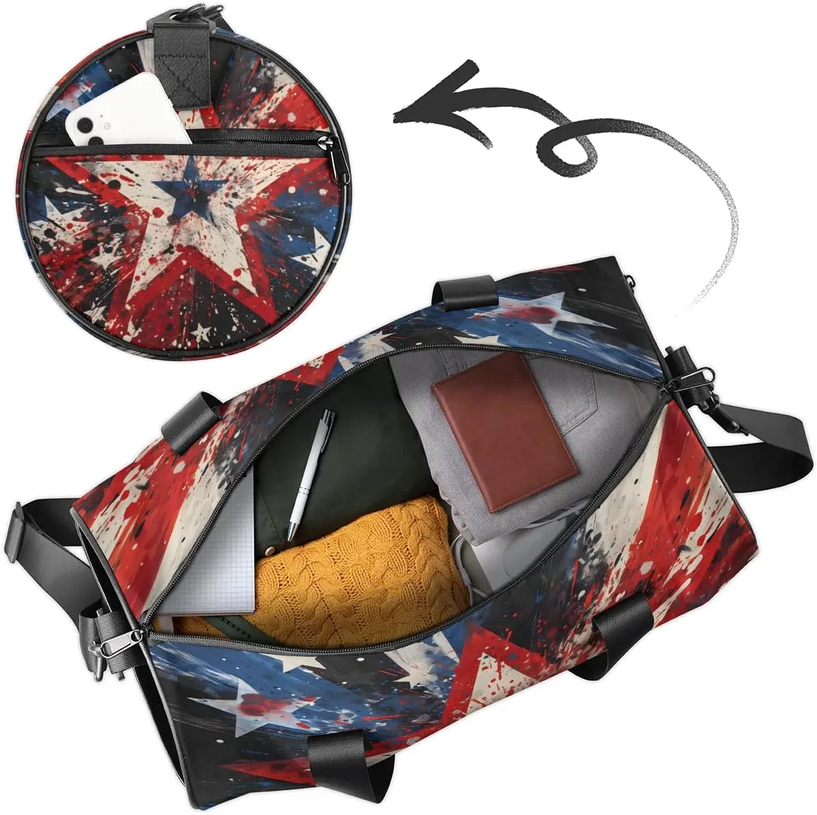 American Red and Blue Stars Dance Bags Weekender Bags Sport Duffel Bag Carry on Overnight Bag for Men Women