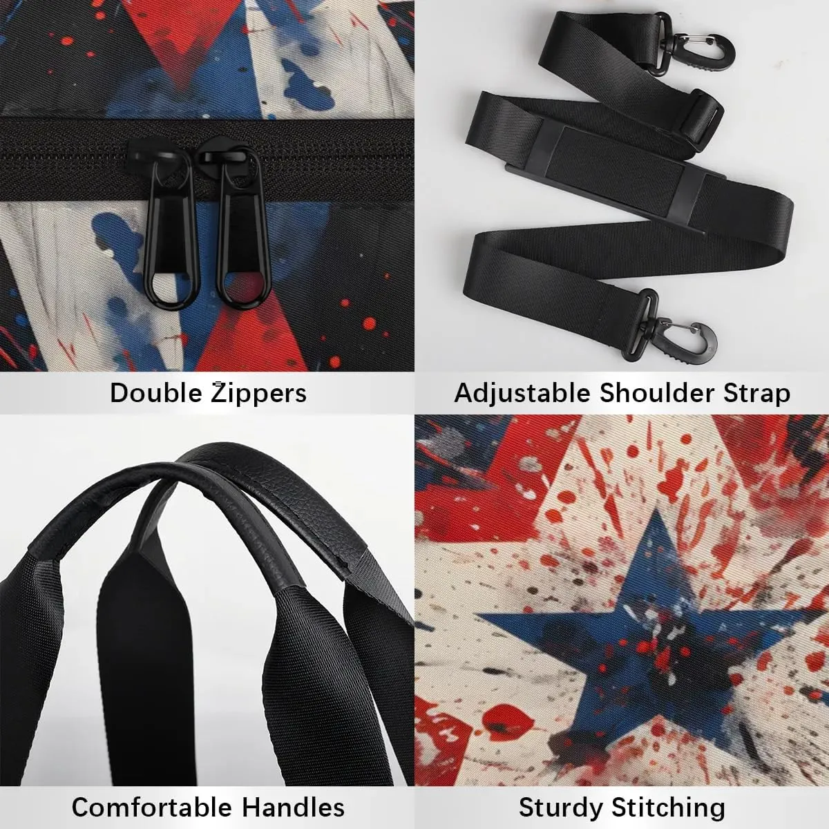 American Red and Blue Stars Dance Bags Weekender Bags Sport Duffel Bag Carry on Overnight Bag for Men Women
