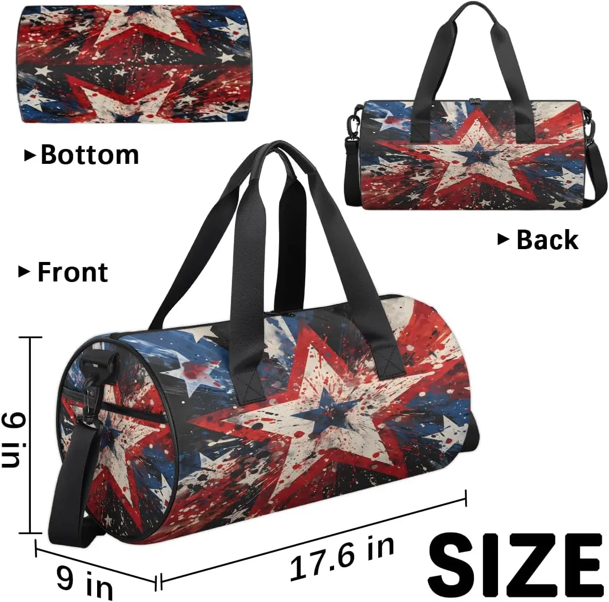 American Red and Blue Stars Dance Bags Weekender Bags Sport Duffel Bag Carry on Overnight Bag for Men Women