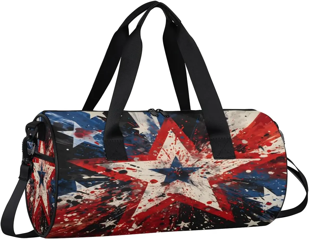 American Red and Blue Stars Dance Bags Weekender Bags Sport Duffel Bag Carry on Overnight Bag for Men Women