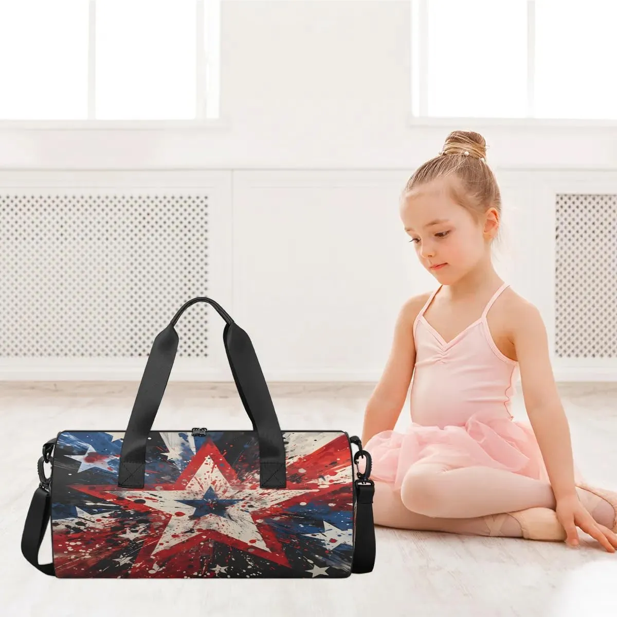 American Red and Blue Stars Dance Bags Weekender Bags Sport Duffel Bag Carry on Overnight Bag for Men Women