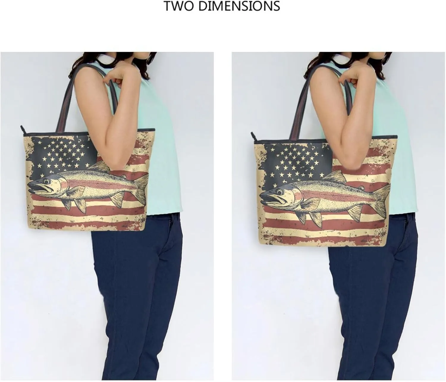 American Trout Women Tote Bag with Zipper, Patterned Handbag Purse Reusable Grocery Bag Large