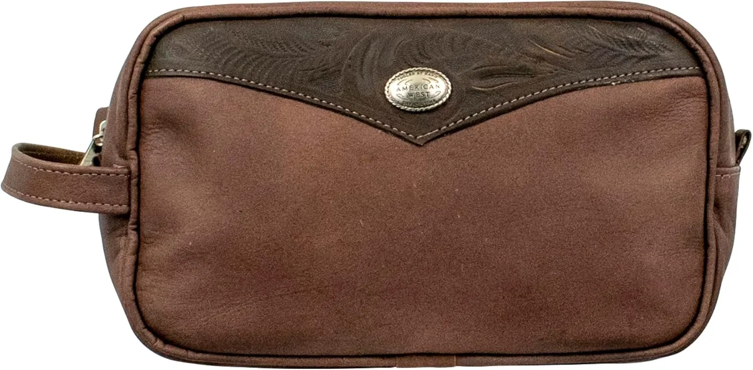 American West Waxed Leather Shave Kit/Toiletry Travel Bag - Western fashion (Dark Brown)