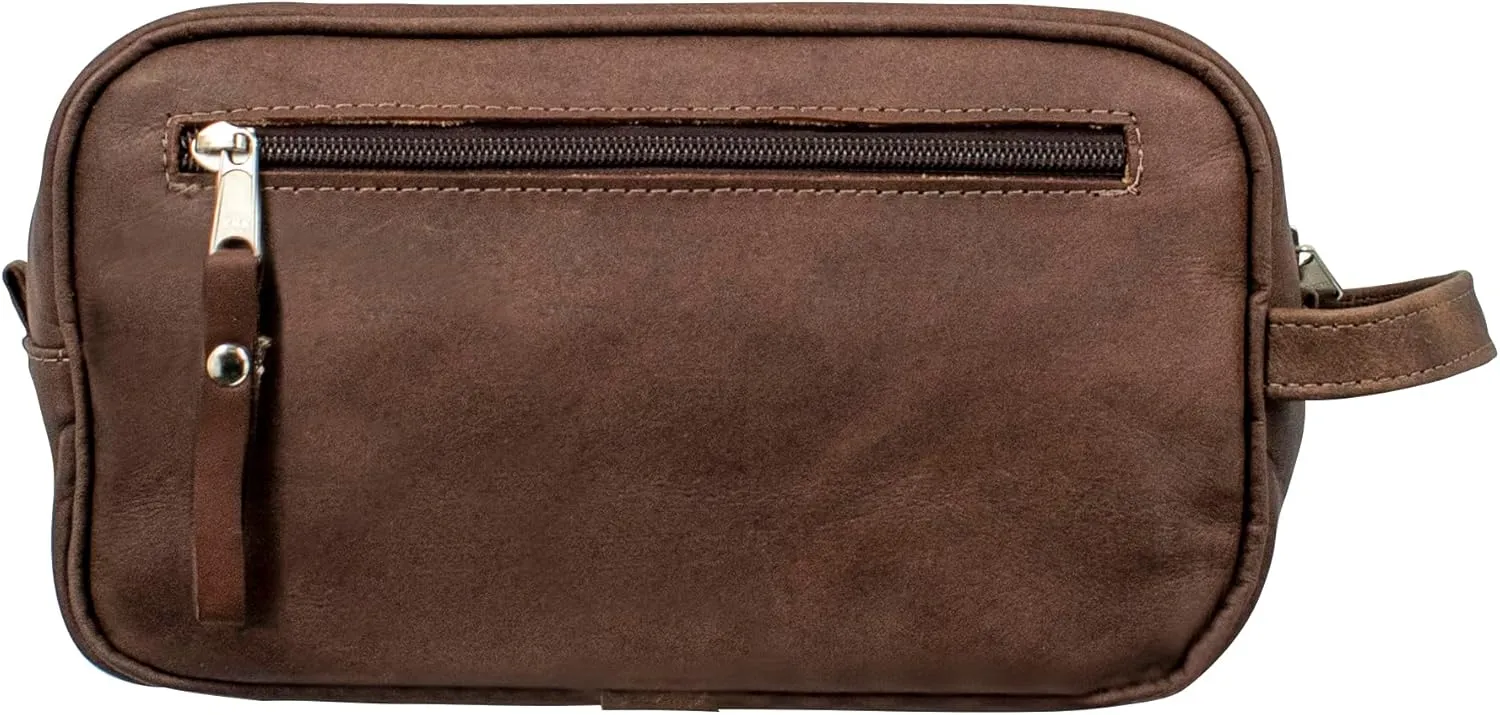 American West Waxed Leather Shave Kit/Toiletry Travel Bag - Western fashion (Dark Brown)