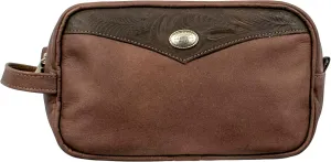 American West Waxed Leather Shave Kit/Toiletry Travel Bag - Western fashion (Dark Brown)