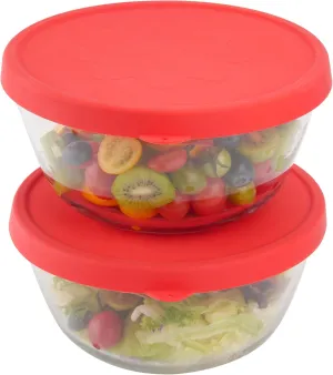 Anchor Hocking 4-Quart Glass Mixing Bowls - 2 Pack Leakproof BPA-Free Silicone Lids for Food Storage & Salad Mixing, Microwave & Dishwasher Safe