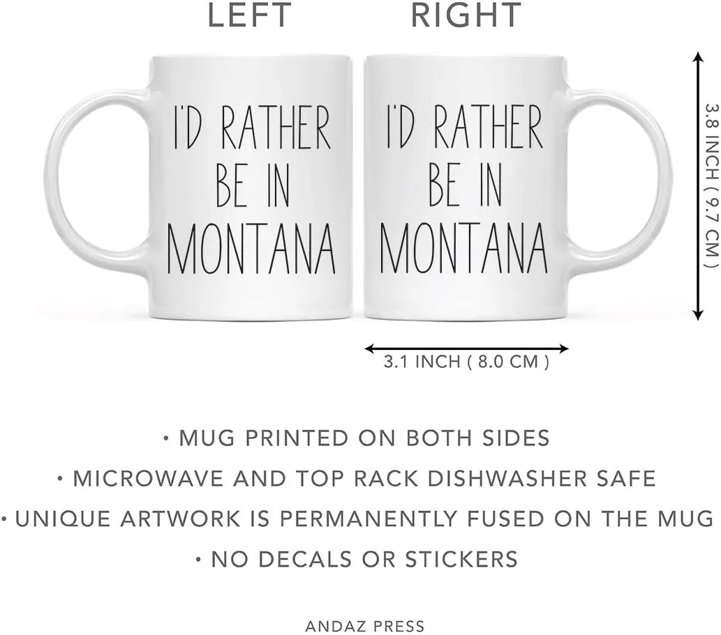 Andaz Press U.S. State 11oz. Coffee Mug Gift, I'D Rather Be In Montana, 1-Pack, Long Distance College Going Away Study Abroad Birthday Christmas Montana Coffee Mug Montana Mug Montana Cup