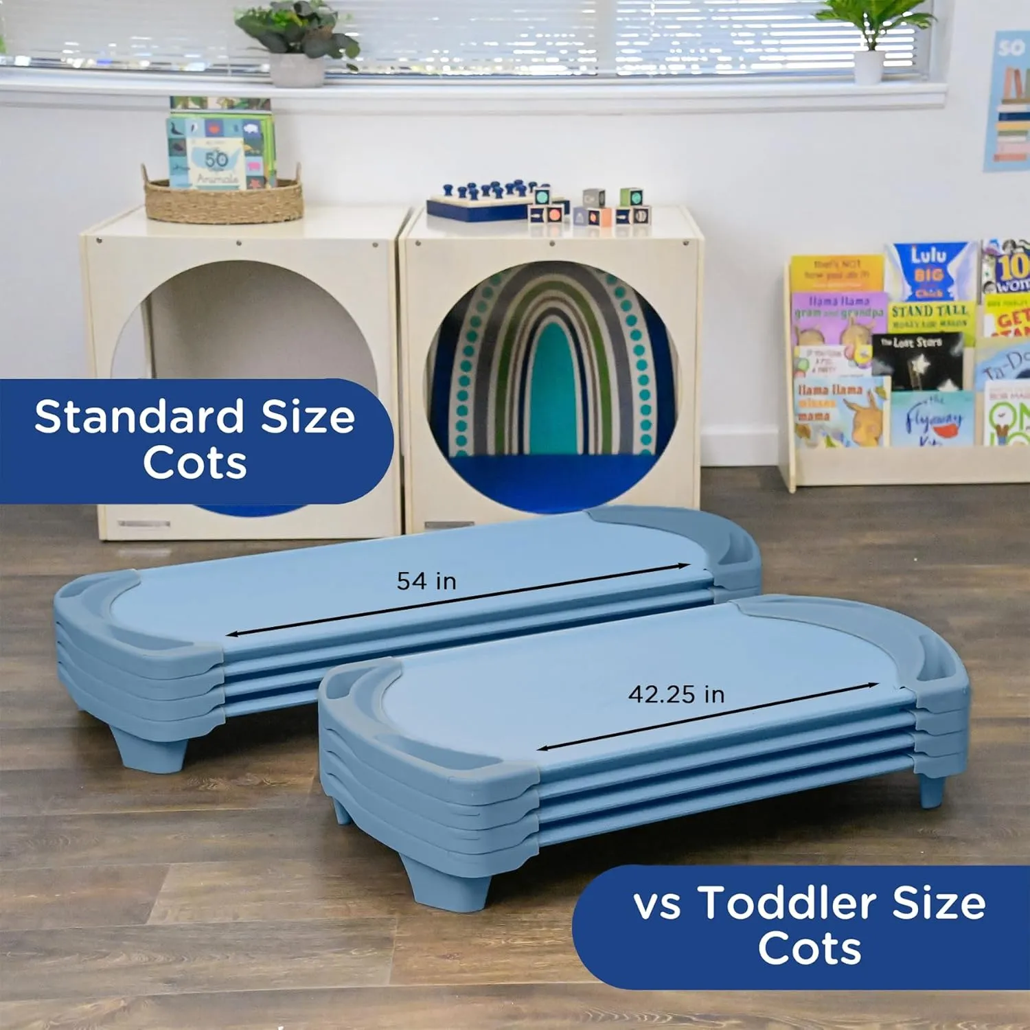 Angeles Space Line Single Cot, Toddler, 42.5" Height, 22" Length, 5" Width, Wedgewood Blue