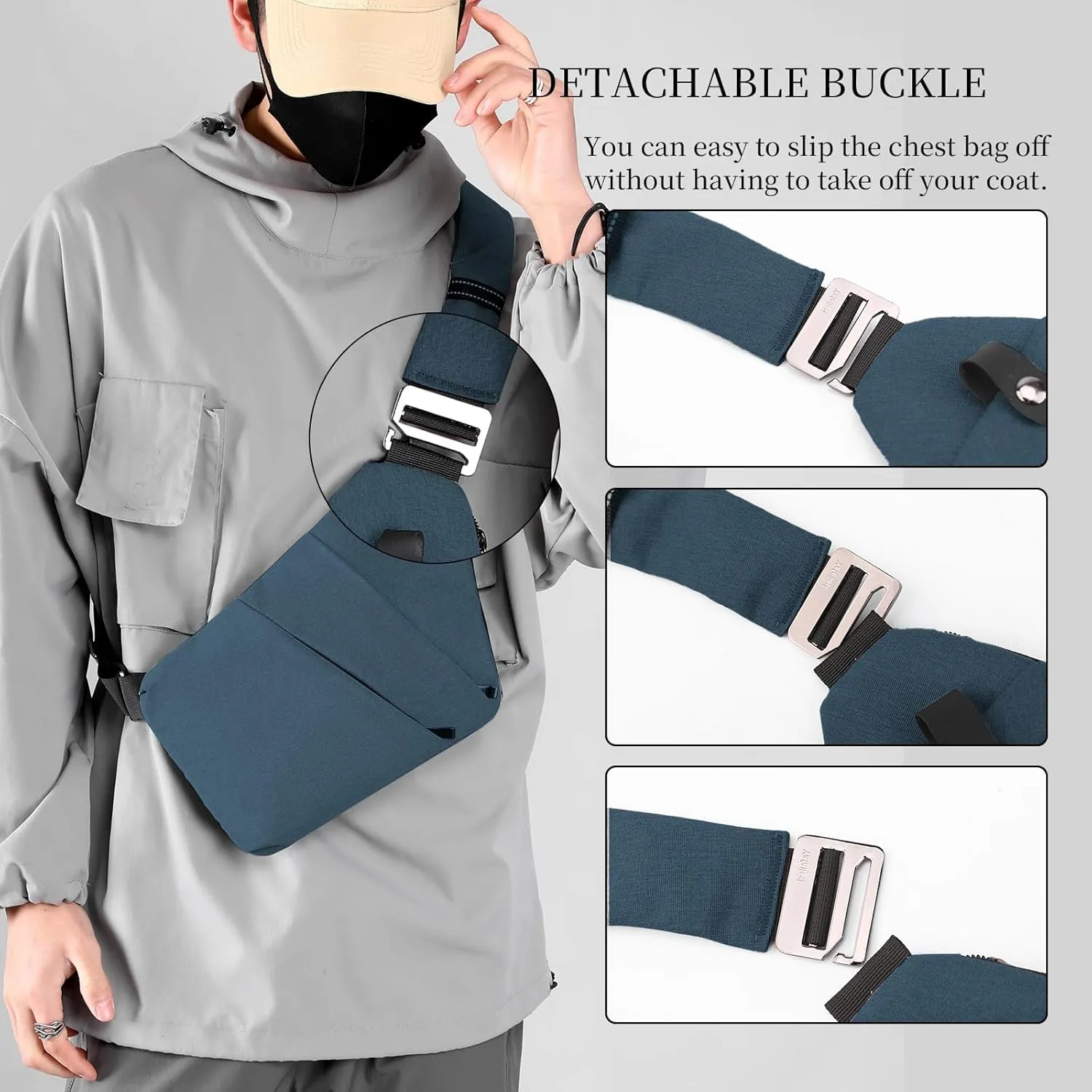 Anti Theft Crossbody Bag,Sling Bag for Women Men,Multi-pocket Chest Shoulder Bag for Travel, Sport, Work
