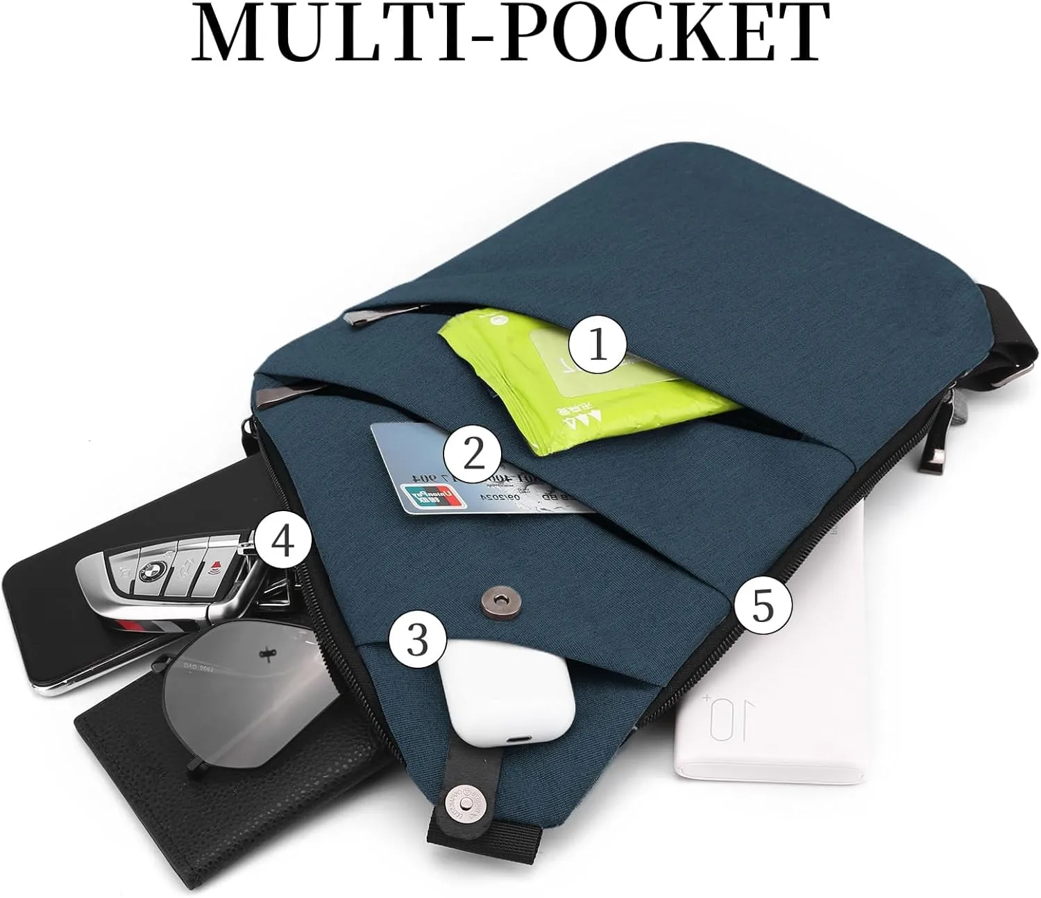 Anti Theft Crossbody Bag,Sling Bag for Women Men,Multi-pocket Chest Shoulder Bag for Travel, Sport, Work