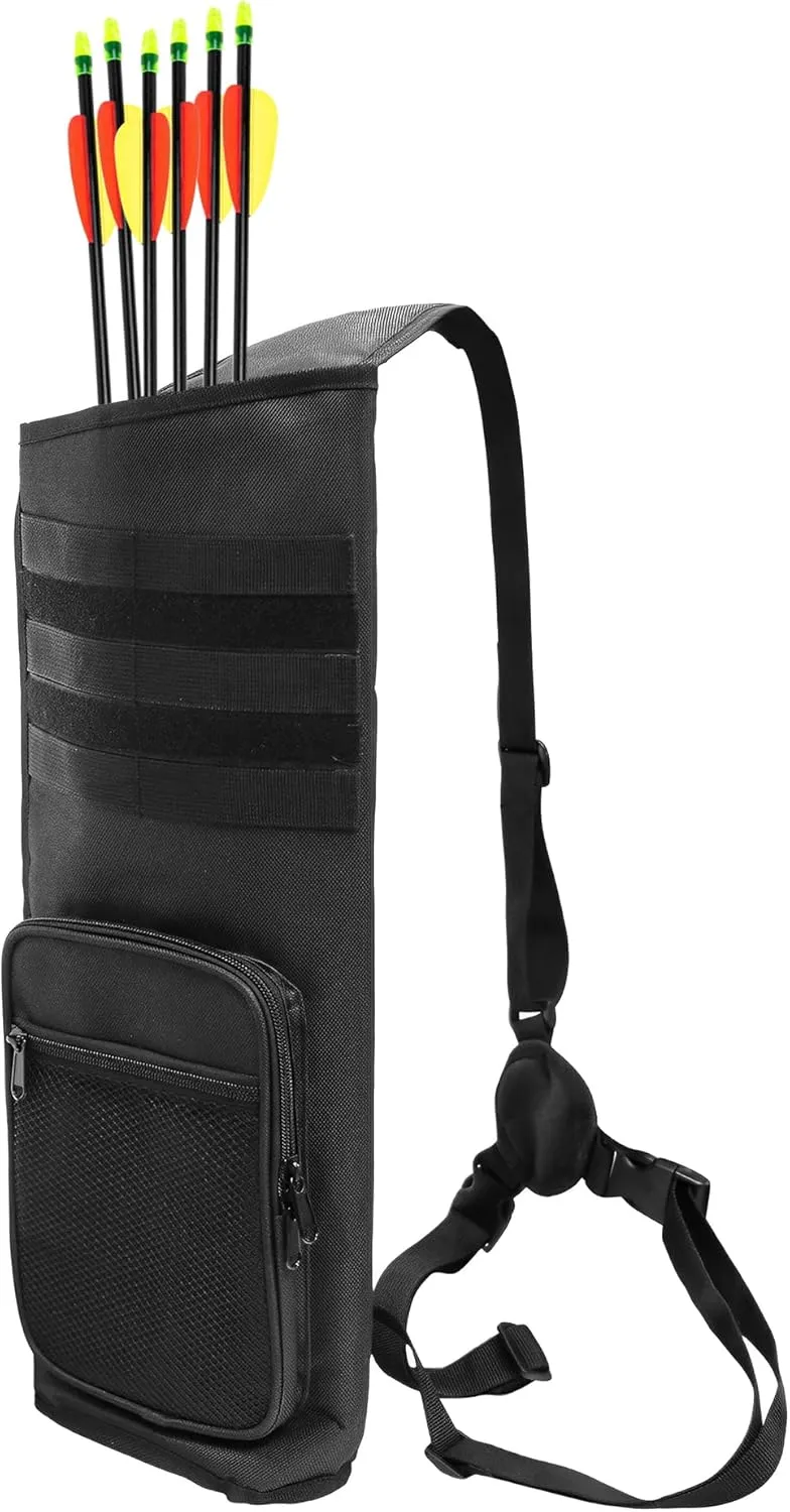 Archery Arrow Quiver, Adjustable Tactical Arrow Holder, Large Pocket Lightweight Shoulder Back Bag with Molle System for Hunting Shooting Target Practice