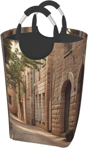 Architecture Streets Houses Print Laundry Basket Waterproof Laundry Hamper With Handles Large Dirty Clothes Hamper For Dorm Family Travel