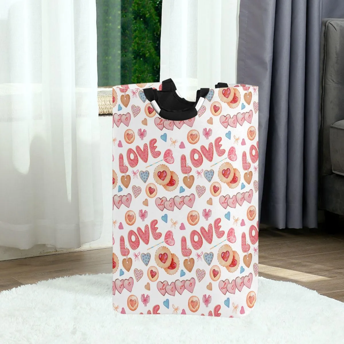Aslsiy Cookies and Gingerbread Laundry Basket Love White Laundry Hamper with Handles Clothes Bucket Bin Dirty Baskets Toy Storage for Home Bathroom 50L