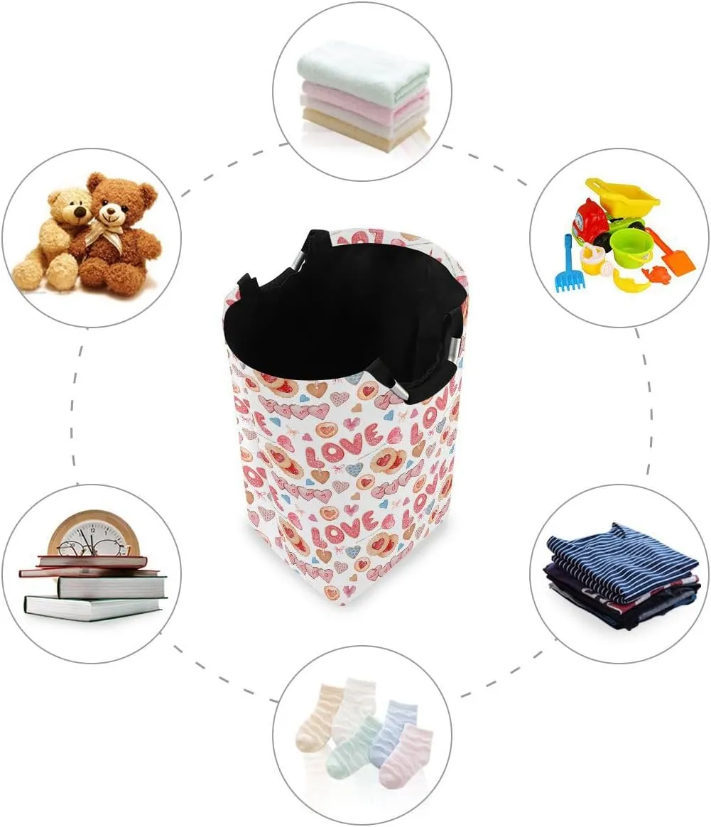 Aslsiy Cookies and Gingerbread Laundry Basket Love White Laundry Hamper with Handles Clothes Bucket Bin Dirty Baskets Toy Storage for Home Bathroom 50L