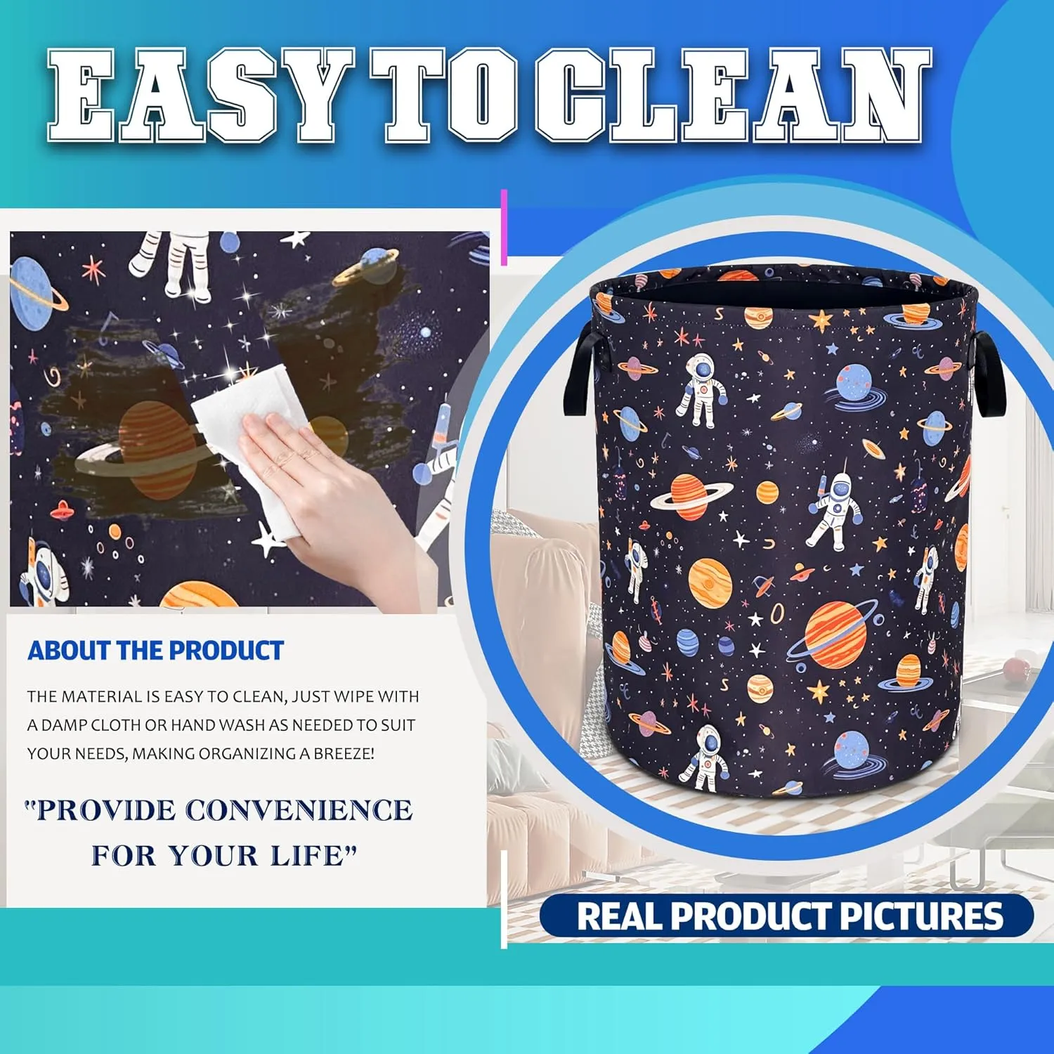 Astronaut Laundry Basket Oxford Cloth Universe Planet Laundry Hamper With Handle Foldable Portable Clothes Storage Basket 18.9 X 16.5 Inch Storage Bag For Laundry Room/Bathroom/Bedroom/Dormitories