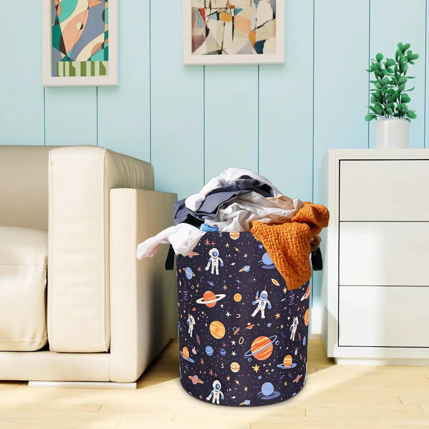Astronaut Laundry Basket Oxford Cloth Universe Planet Laundry Hamper With Handle Foldable Portable Clothes Storage Basket 18.9 X 16.5 Inch Storage Bag For Laundry Room/Bathroom/Bedroom/Dormitories