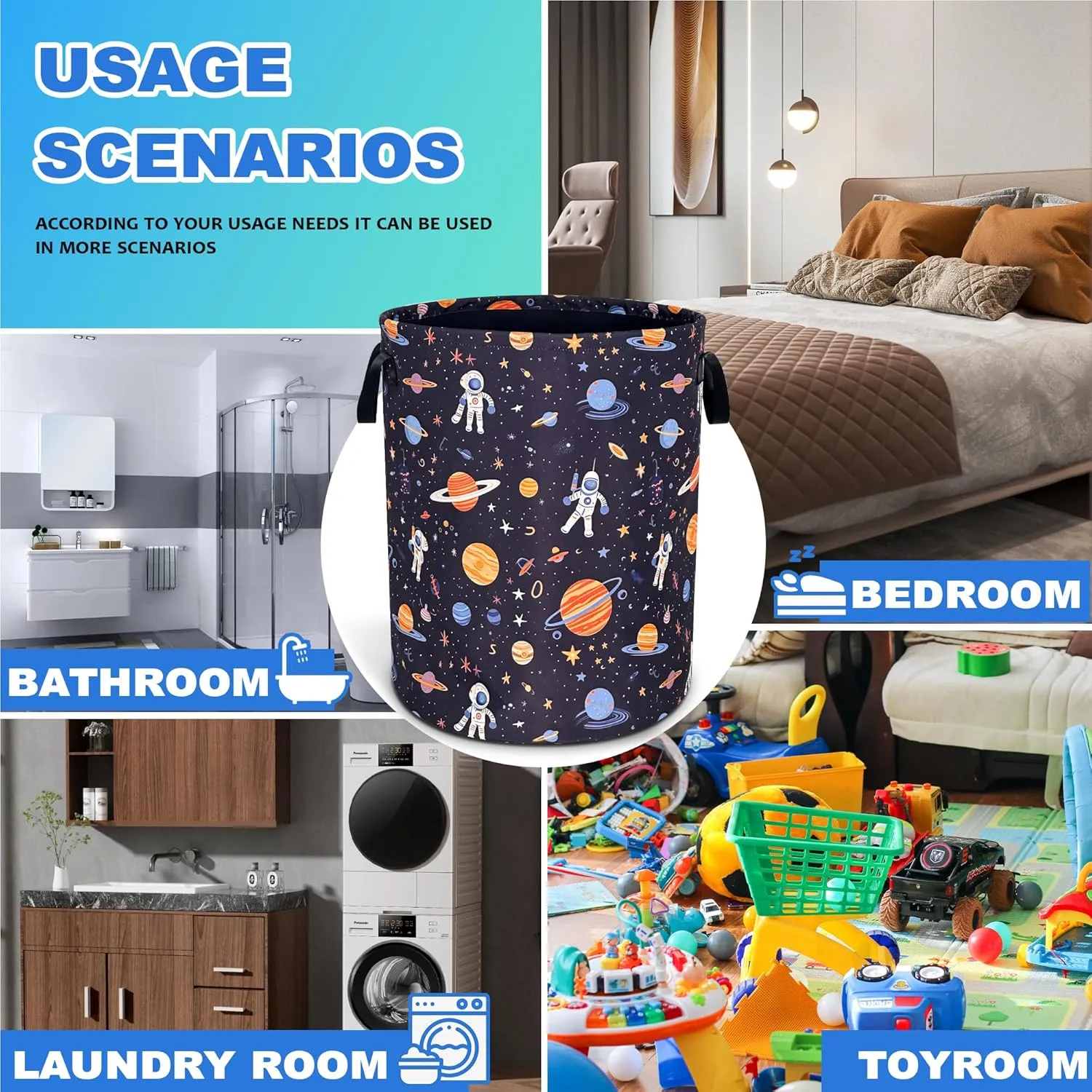 Astronaut Laundry Basket Oxford Cloth Universe Planet Laundry Hamper With Handle Foldable Portable Clothes Storage Basket 18.9 X 16.5 Inch Storage Bag For Laundry Room/Bathroom/Bedroom/Dormitories