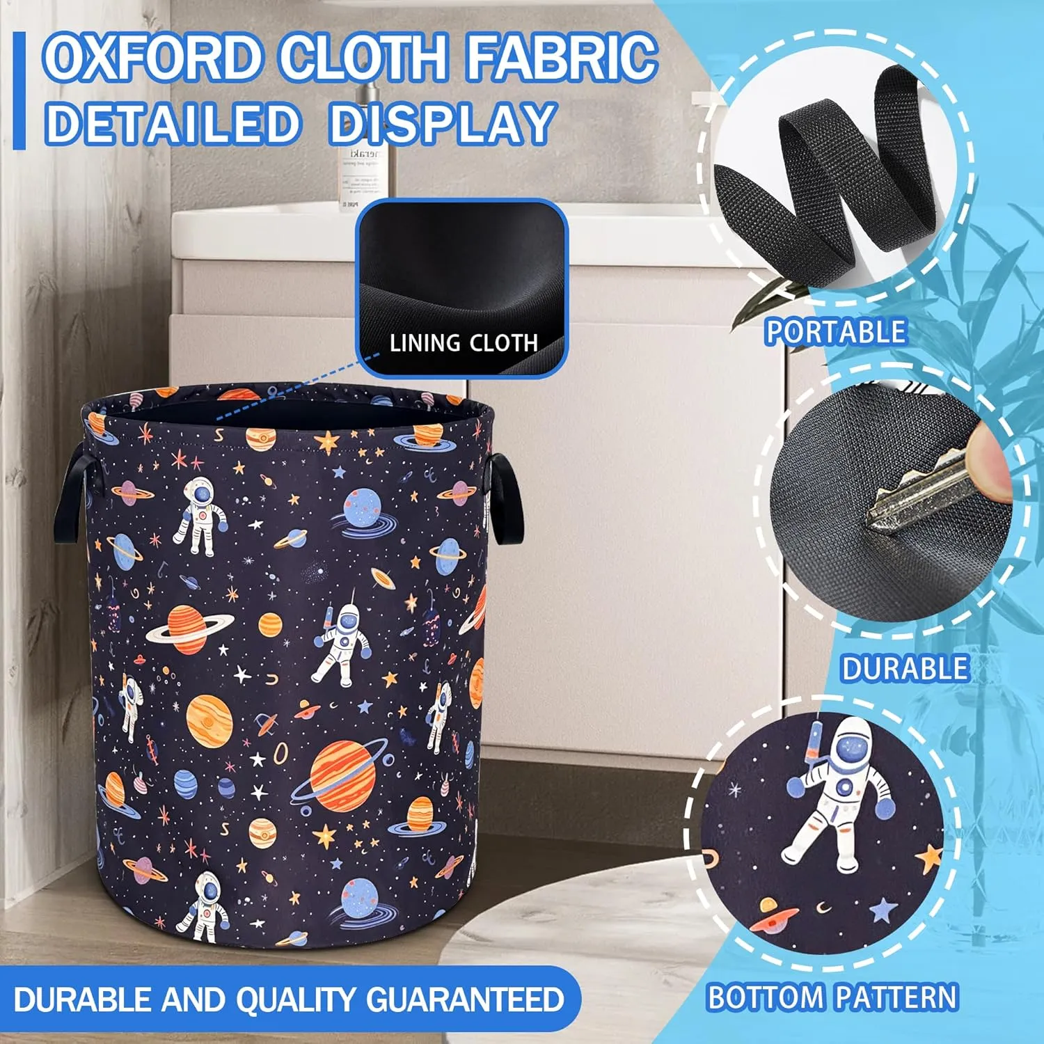 Astronaut Laundry Basket Oxford Cloth Universe Planet Laundry Hamper With Handle Foldable Portable Clothes Storage Basket 18.9 X 16.5 Inch Storage Bag For Laundry Room/Bathroom/Bedroom/Dormitories