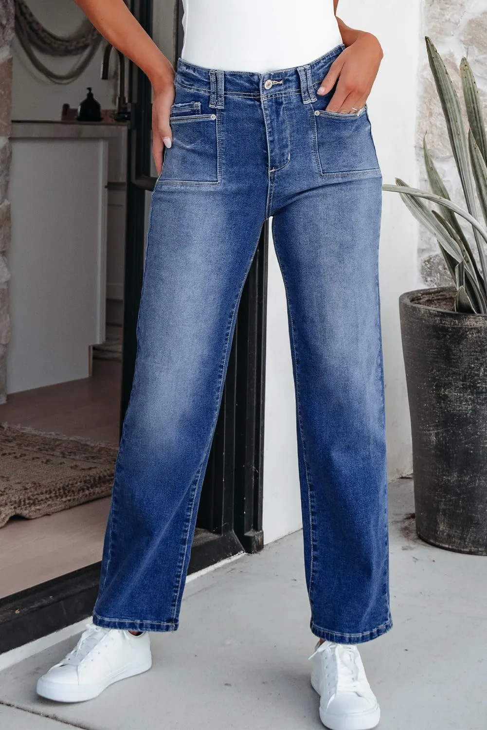 Astylish Womens Wide Leg Jeans High Waisted Stretchy Buttoned Denim Pants Trendy 2025 with Pocket