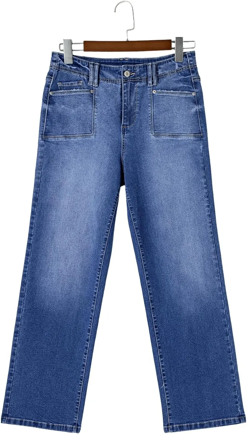 Astylish Womens Wide Leg Jeans High Waisted Stretchy Buttoned Denim Pants Trendy 2025 with Pocket