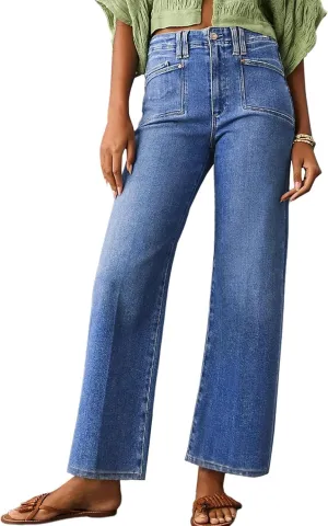 Astylish Womens Wide Leg Jeans High Waisted Stretchy Buttoned Denim Pants Trendy 2025 with Pocket