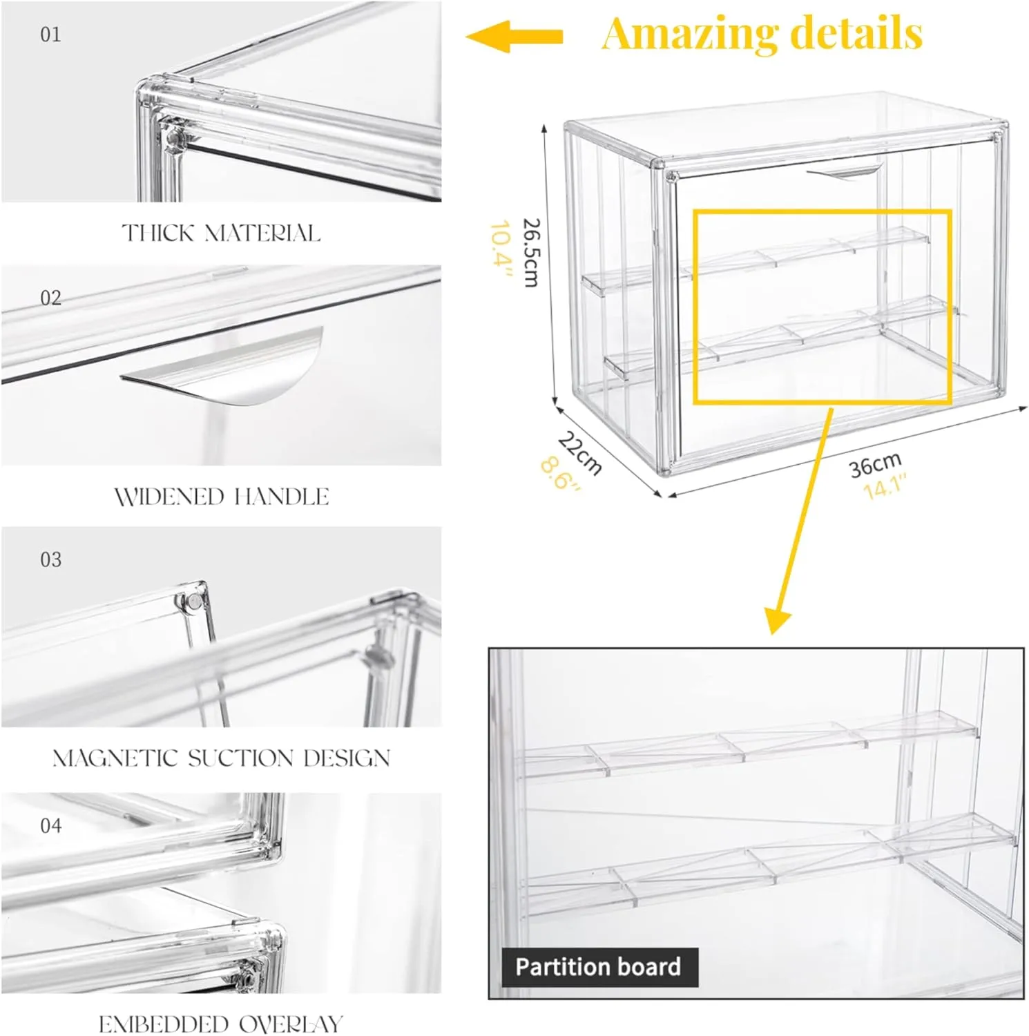Attelite Clear Acrylic Display Case,3 Tier Display Shelf with 2 Movable Plate, Stackable Protection Showcase for Action Figures, Display Storage Box Countertop with Magnetic Door