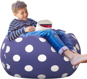 Aubliss Stuffed Animal Storage Bean Bag Chair Cover (No Beans), Stuff and Sit Storage Bean Bag for Kids Toy Storage, Large 38"-Canvas Dot Navy