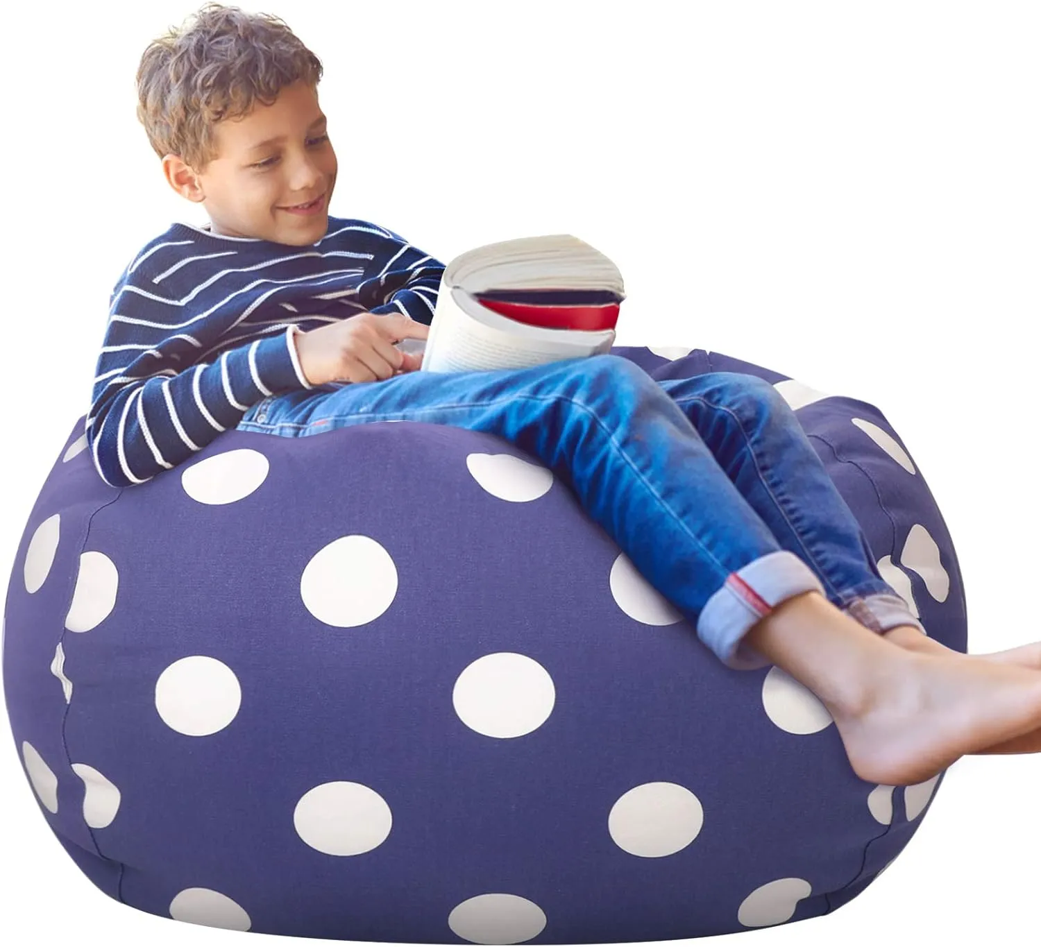 Aubliss Stuffed Animal Storage Bean Bag Chair Cover (No Beans), Stuff and Sit Storage Bean Bag for Kids Toy Storage, Large 38"-Canvas Dot Navy