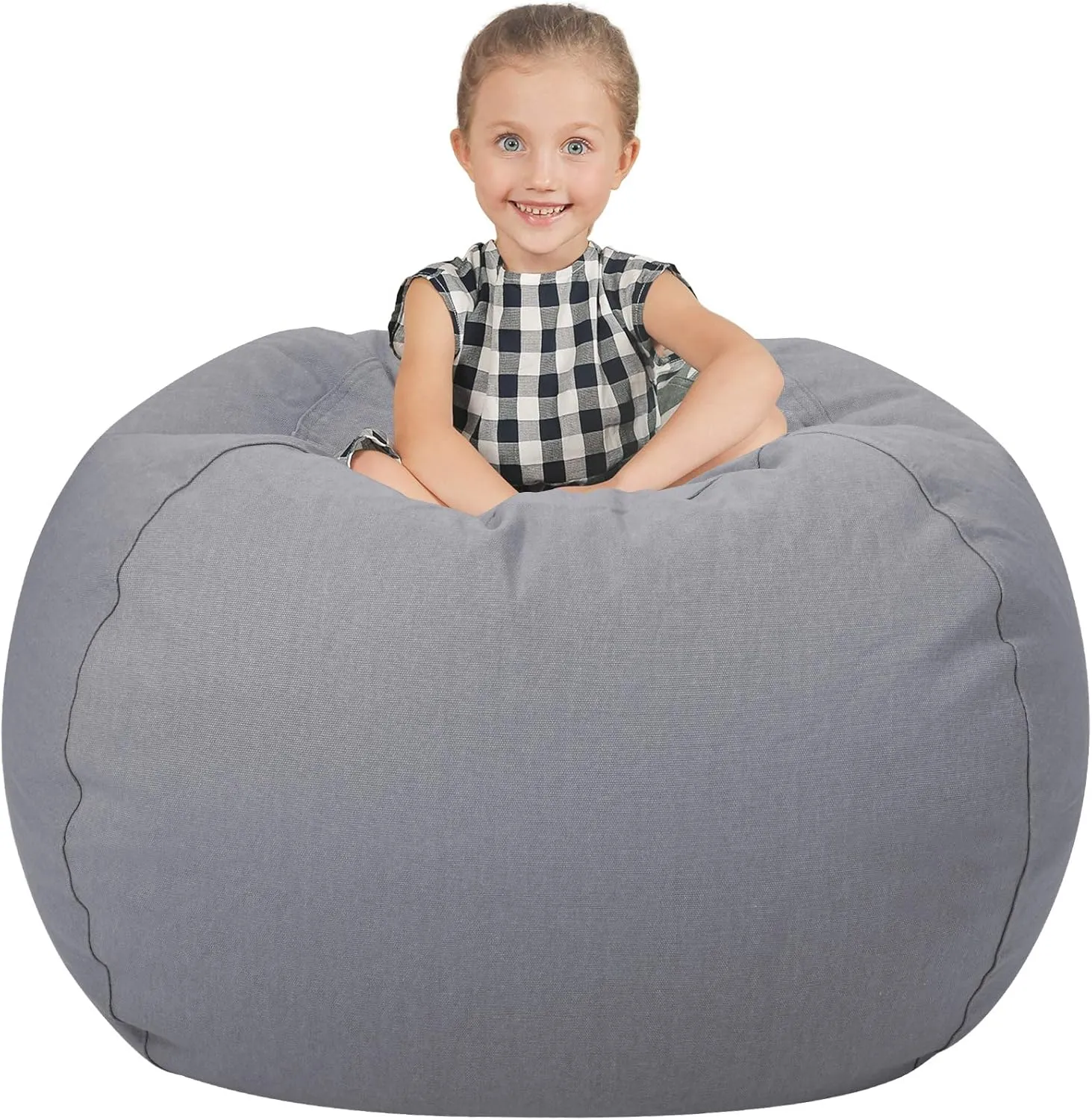 Aubliss Stuffed Animal Storage Bean Bag Chair Cover (No Beans)，Stuff and Sit Storage Bean Bag for Kids Toy Storage，X-Large 48"-Canvas Solid Grey