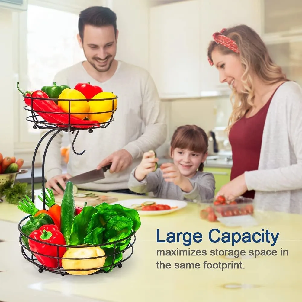 Auledio 2-Tier Countertop Fruit Vegetables Basket Bowl Storage With Banana Hanger, Brone (1)