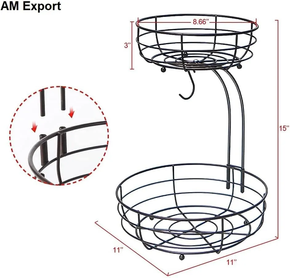 Auledio 2-Tier Countertop Fruit Vegetables Basket Bowl Storage With Banana Hanger, Brone (1)