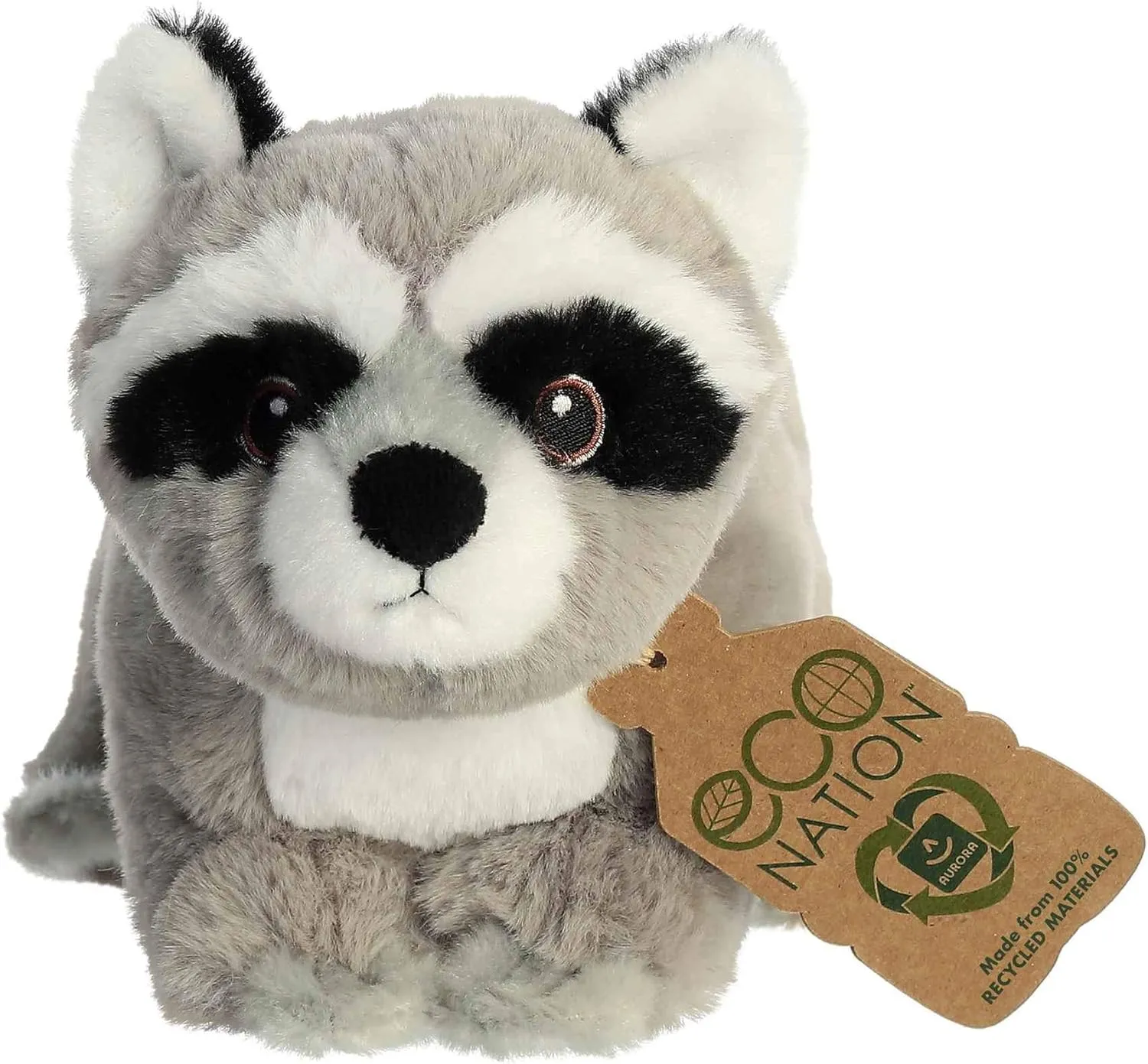 Aurora® Eco-Friendly Eco Nation™ Raccoon Stuffed Animal - Environmental Consciousness - Recycled Materials - Gray 9.5 Inches
