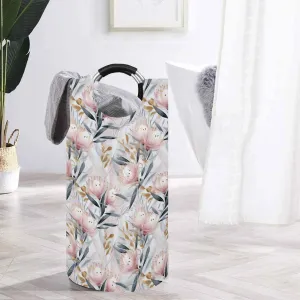 Australian Floral Pink & Grey  Round Laundry Basket