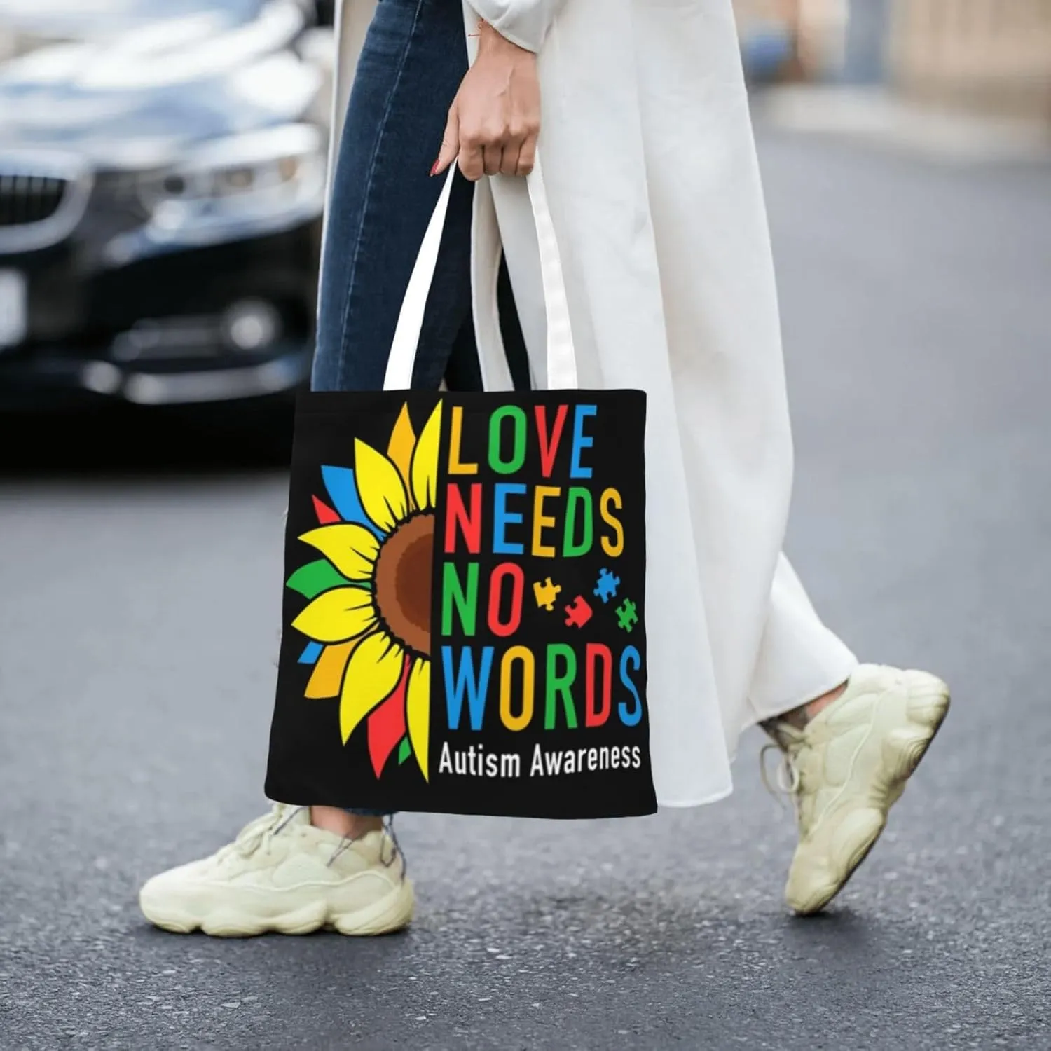 Autism Awareness Tote Bag Reusable Shoulder Tote Bag For Women Lady Vacation, Shopping, Work