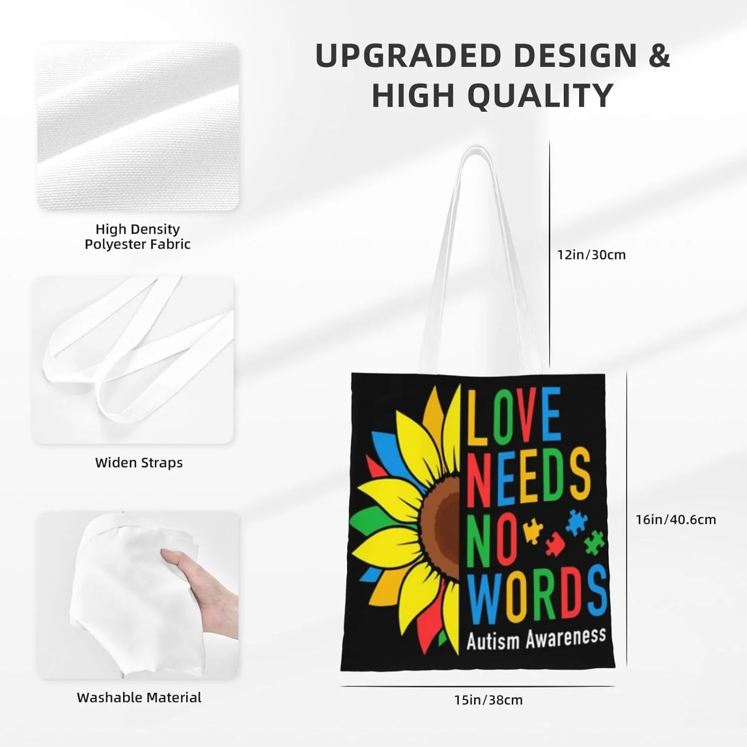 Autism Awareness Tote Bag Reusable Shoulder Tote Bag For Women Lady Vacation, Shopping, Work