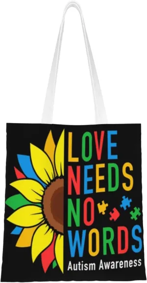Autism Awareness Tote Bag Reusable Shoulder Tote Bag For Women Lady Vacation, Shopping, Work