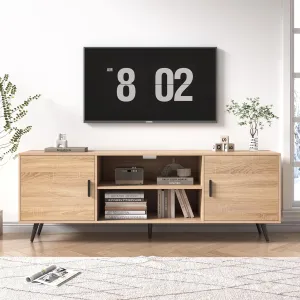AUXSOUL Mid Century Modern TV Stand - 70" for 75" TV, Wood with Storage, Entertainment Center for Living Room & Bedroom, Media Console, Oak