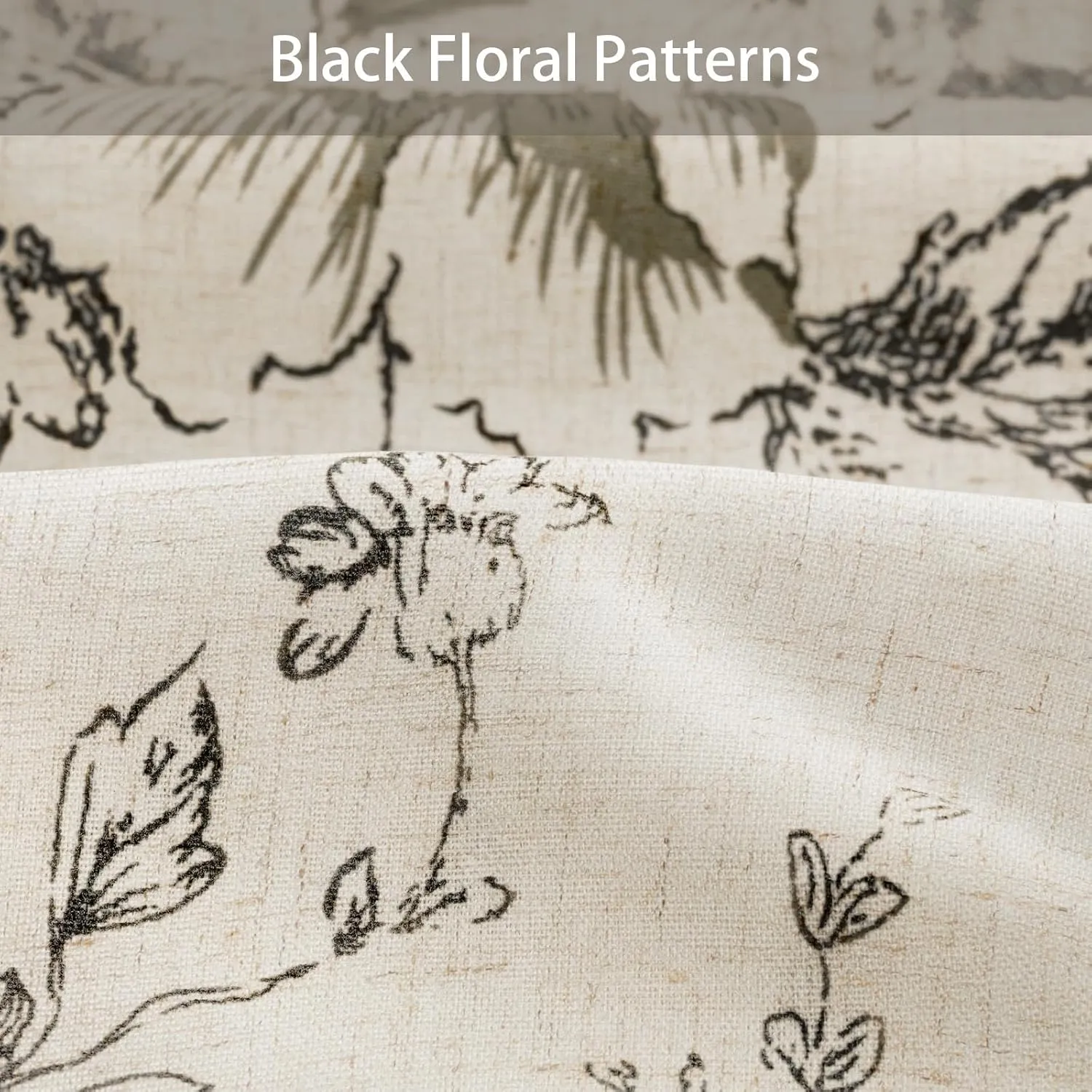 Awellife Farmhouse Vintage Shower Curtain Black Pattern Floral Linen Rustic Tattoo Shower Curtains for Bathroom, Tan Taupe, 72 Wx72 L
