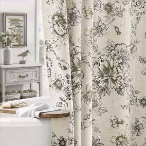 Awellife Farmhouse Vintage Shower Curtain Black Pattern Floral Linen Rustic Tattoo Shower Curtains for Bathroom, Tan Taupe, 72 Wx72 L
