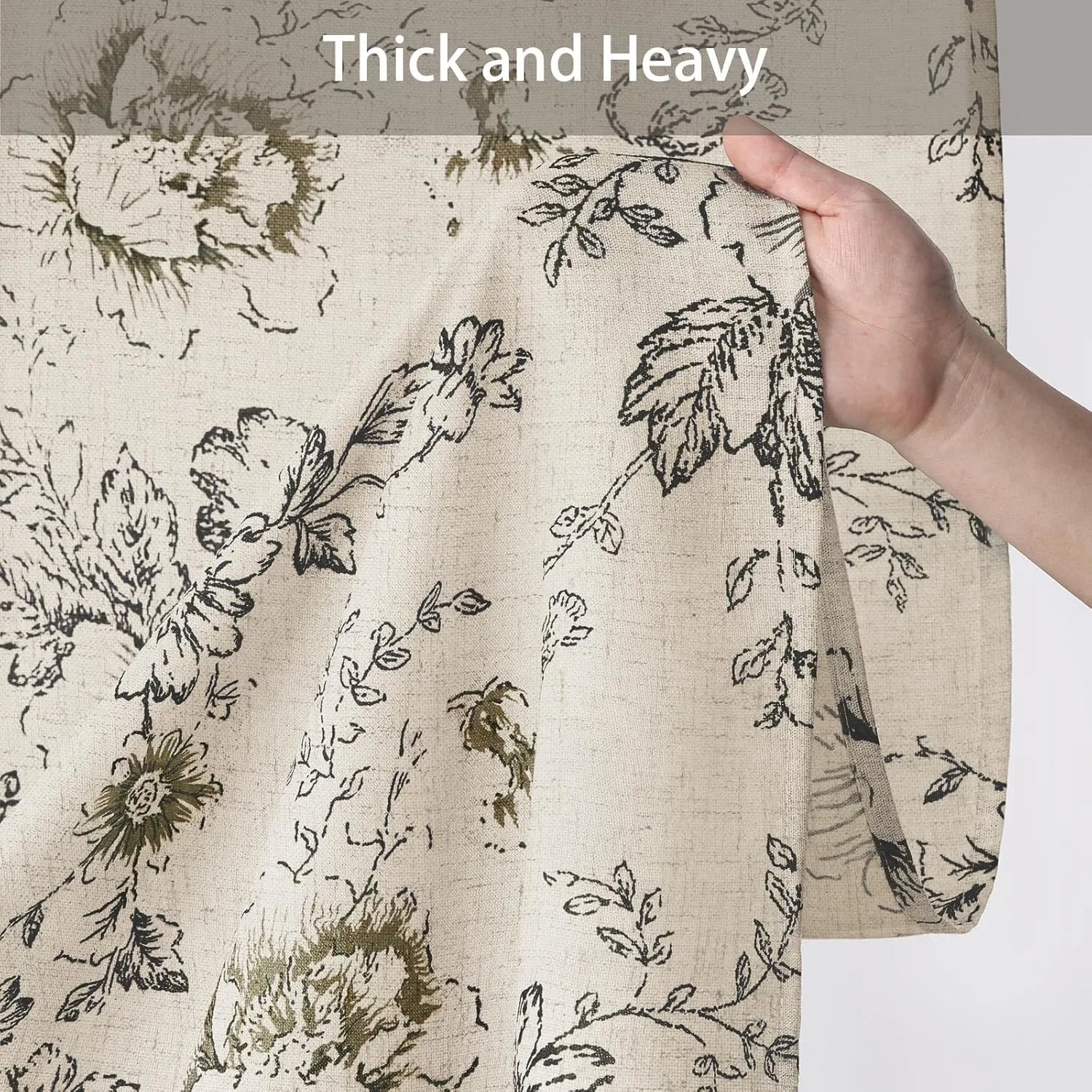 Awellife Farmhouse Vintage Shower Curtain Black Pattern Floral Linen Rustic Tattoo Shower Curtains for Bathroom, Tan Taupe, 72 Wx72 L