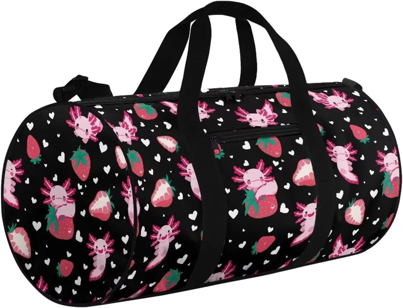 Axolotl Strawberry Gym Duffel Bag for Women, Workout Bag for Sports and Weekend Getaway, Adjustable Shoulder Strap Gym Bag, Lightweight Carryon Small Gym Bag