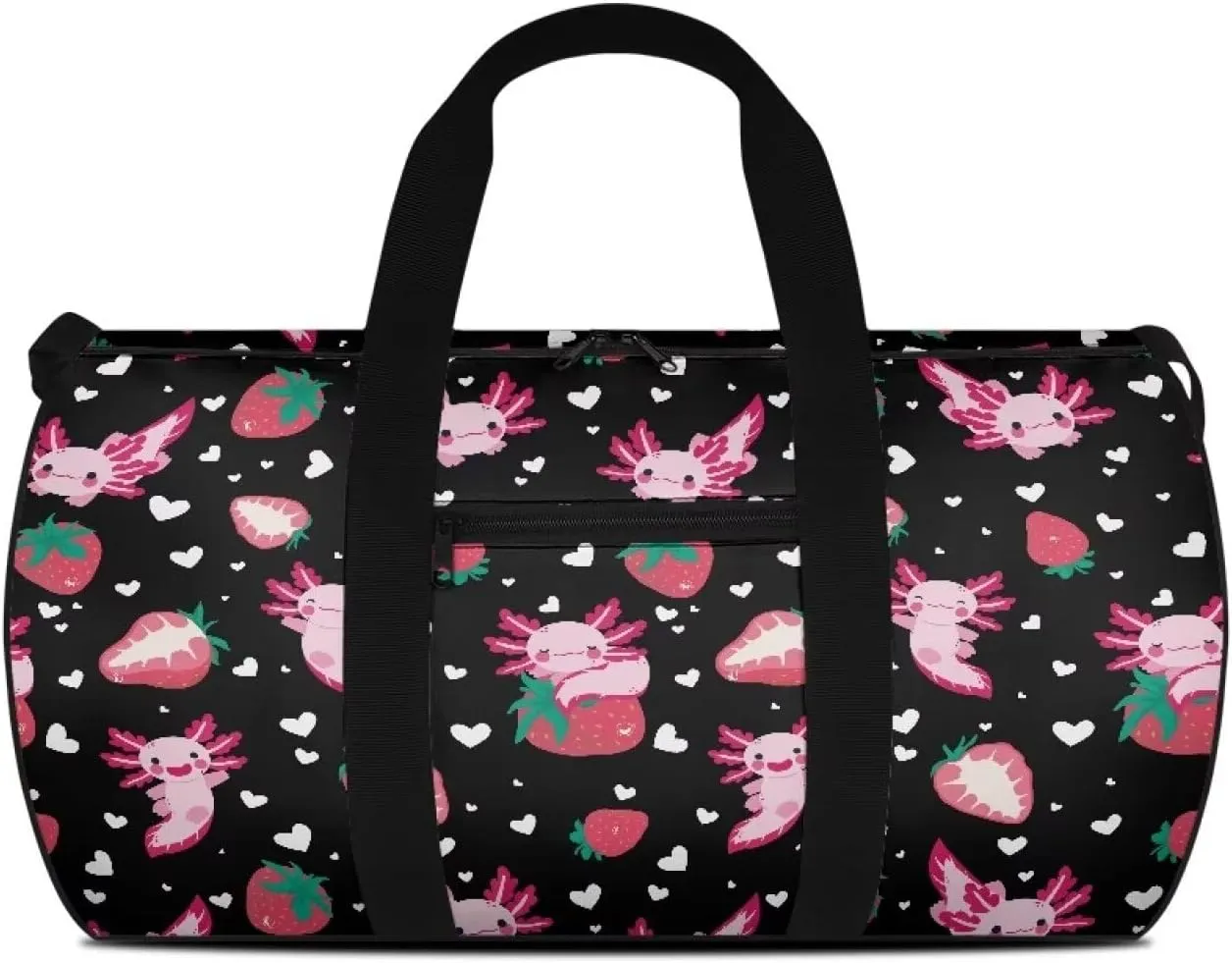 Axolotl Strawberry Gym Duffel Bag for Women, Workout Bag for Sports and Weekend Getaway, Adjustable Shoulder Strap Gym Bag, Lightweight Carryon Small Gym Bag