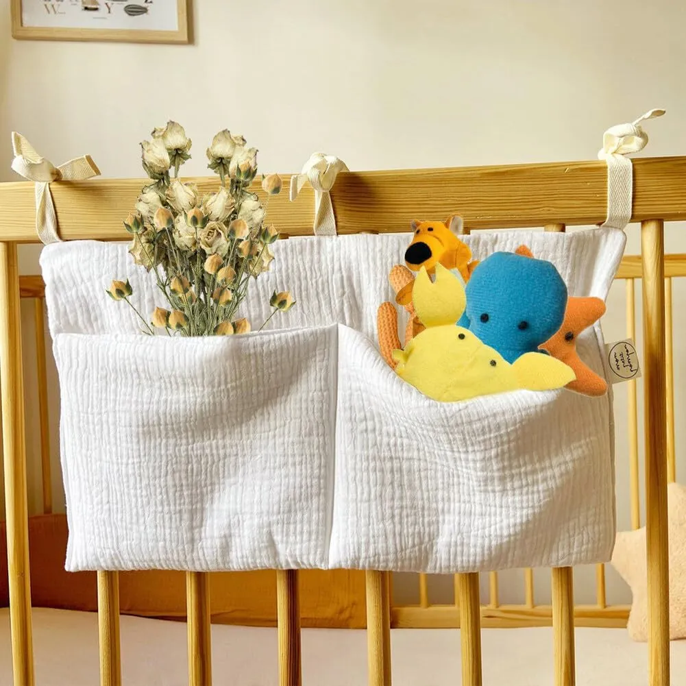 Baby Diaper Caddy Organizer, Diaper Stacker, Baby Crib Hanging Pocket with Straps Classified Storage Bag Organizer for Nursery Diapers Wipes Baby Essentials (White)