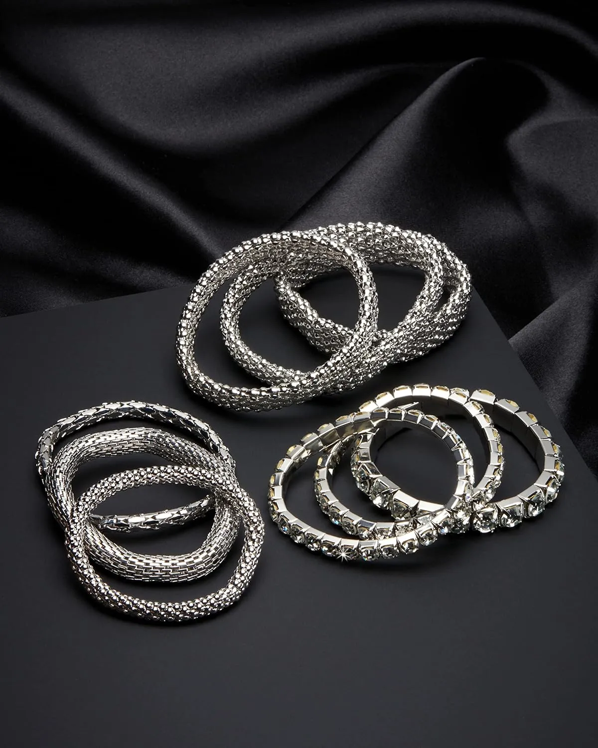 Badgley Mischka Women's Bracelet - Stackable Stretch Layered Crystal Snake Panther Link Mesh Bangle Tennis Bracelet